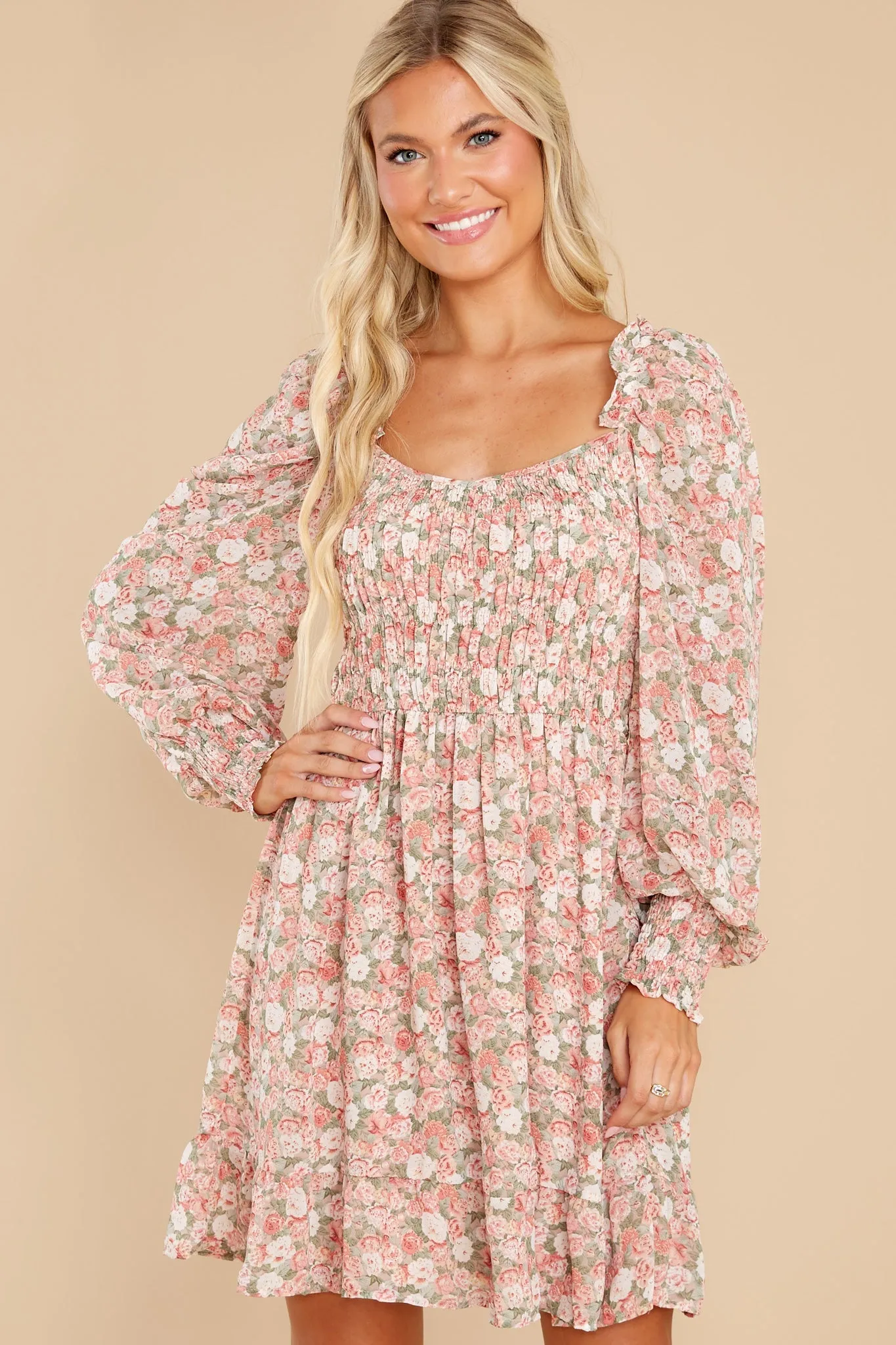 Among The Roses Blush Multi Floral Print Dress