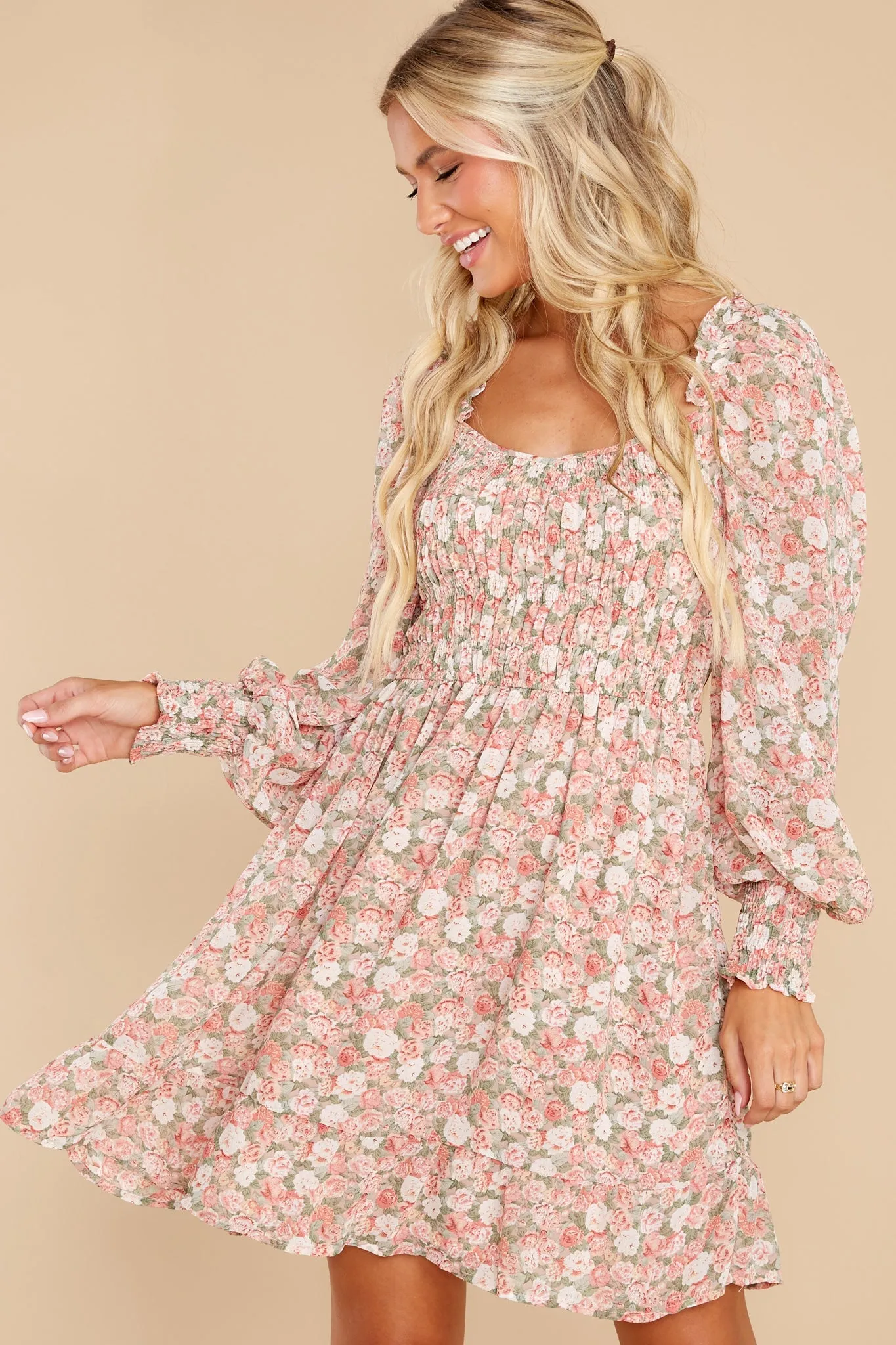 Among The Roses Blush Multi Floral Print Dress