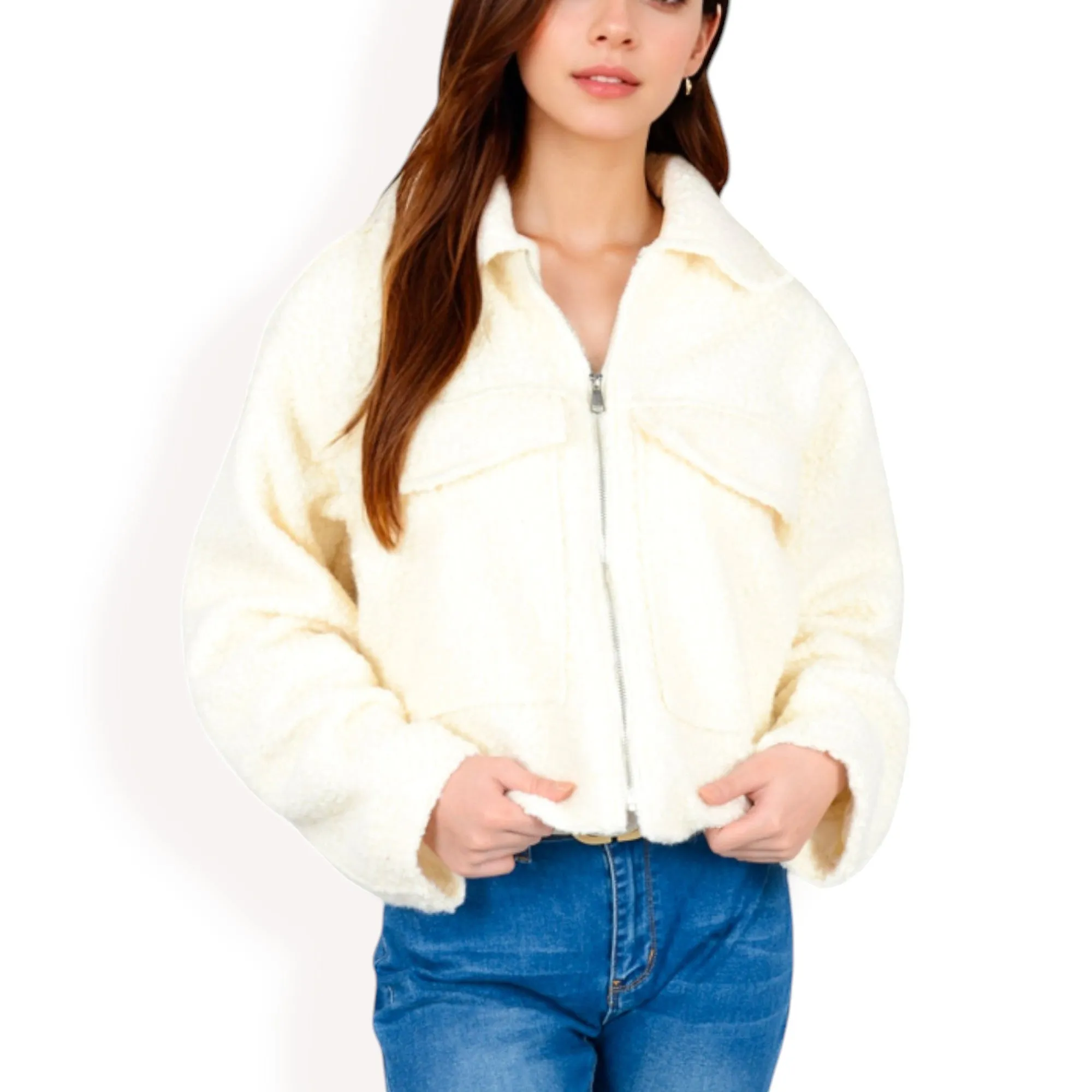 Anna-Kaci Women's Zip-Up Collared Jacket with Front Flap Pockets