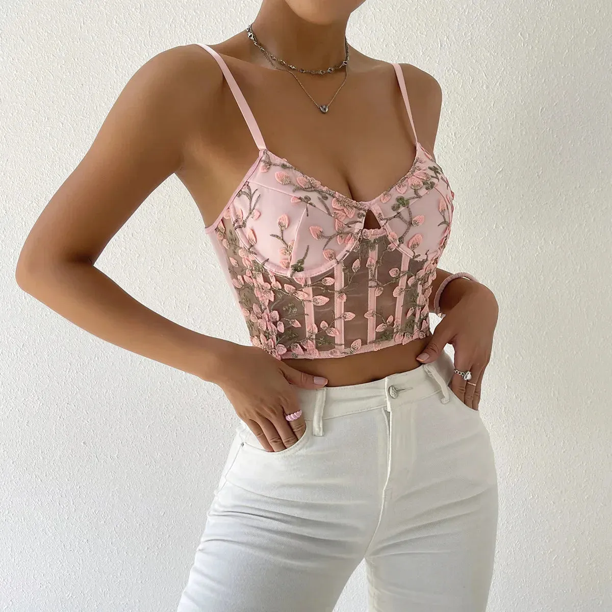 Backless Mesh Bustier Crop Top