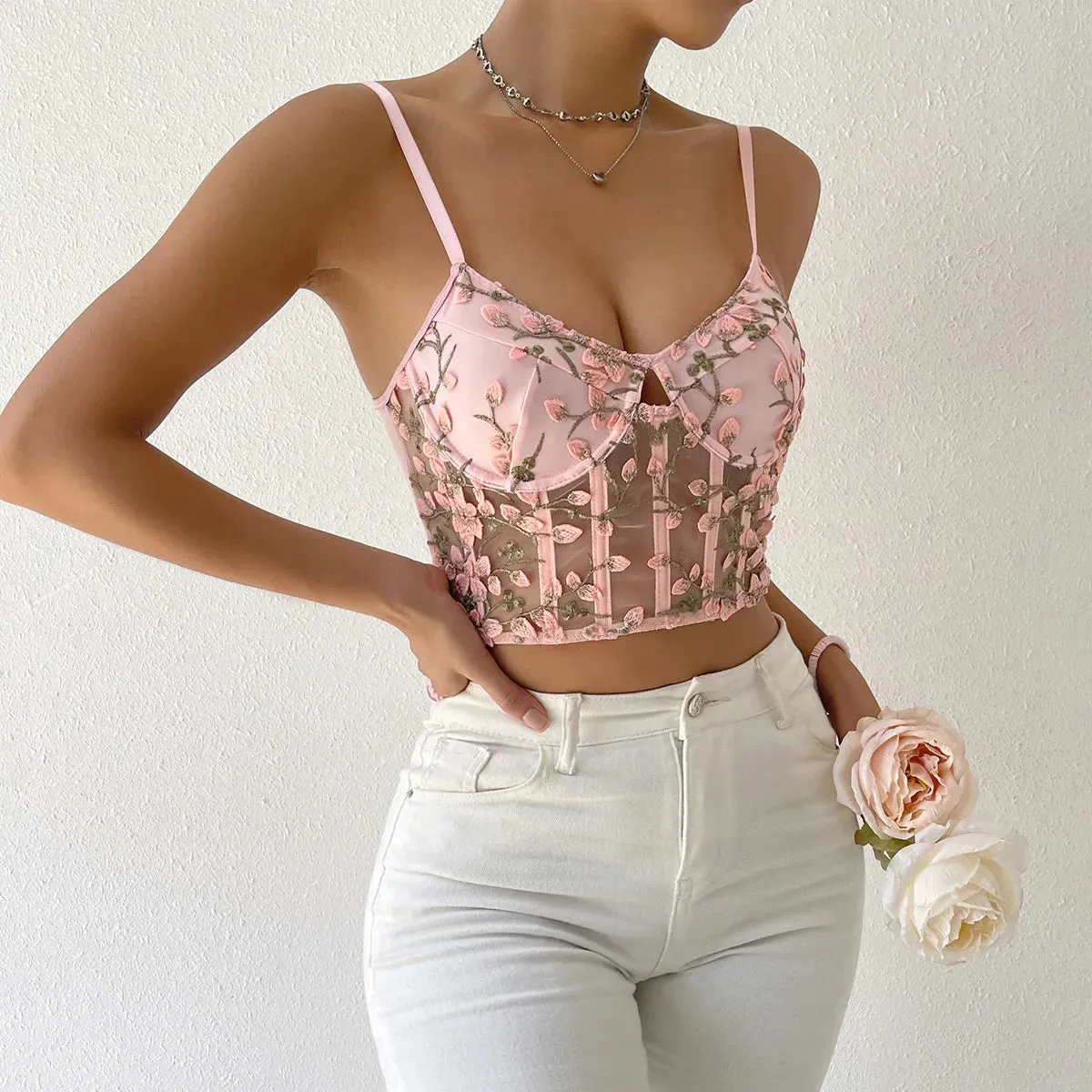 Backless Mesh Bustier Crop Top