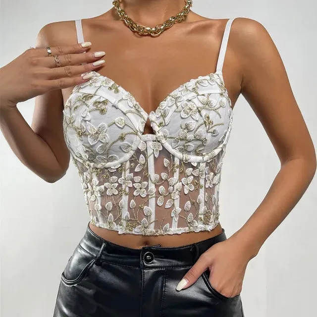 Backless Mesh Bustier Crop Top