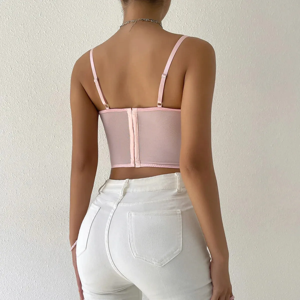 Backless Mesh Bustier Crop Top