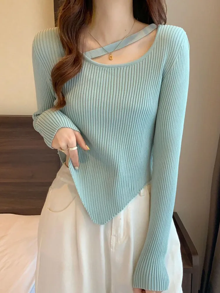 Beryl Irregular Halter O-neck Woman Sweater