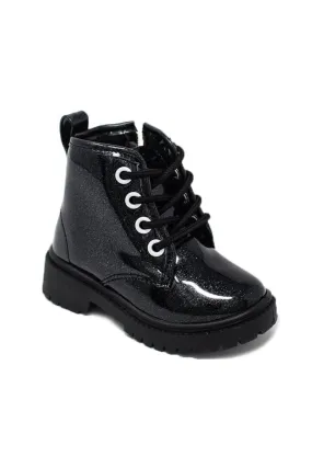 Black Glitter Lace-Up Combat Boots