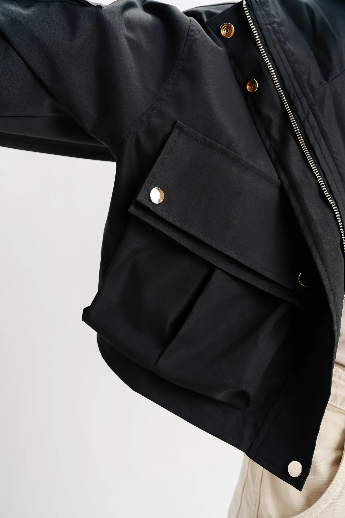 Black Hood Cargo Pocket Jacket