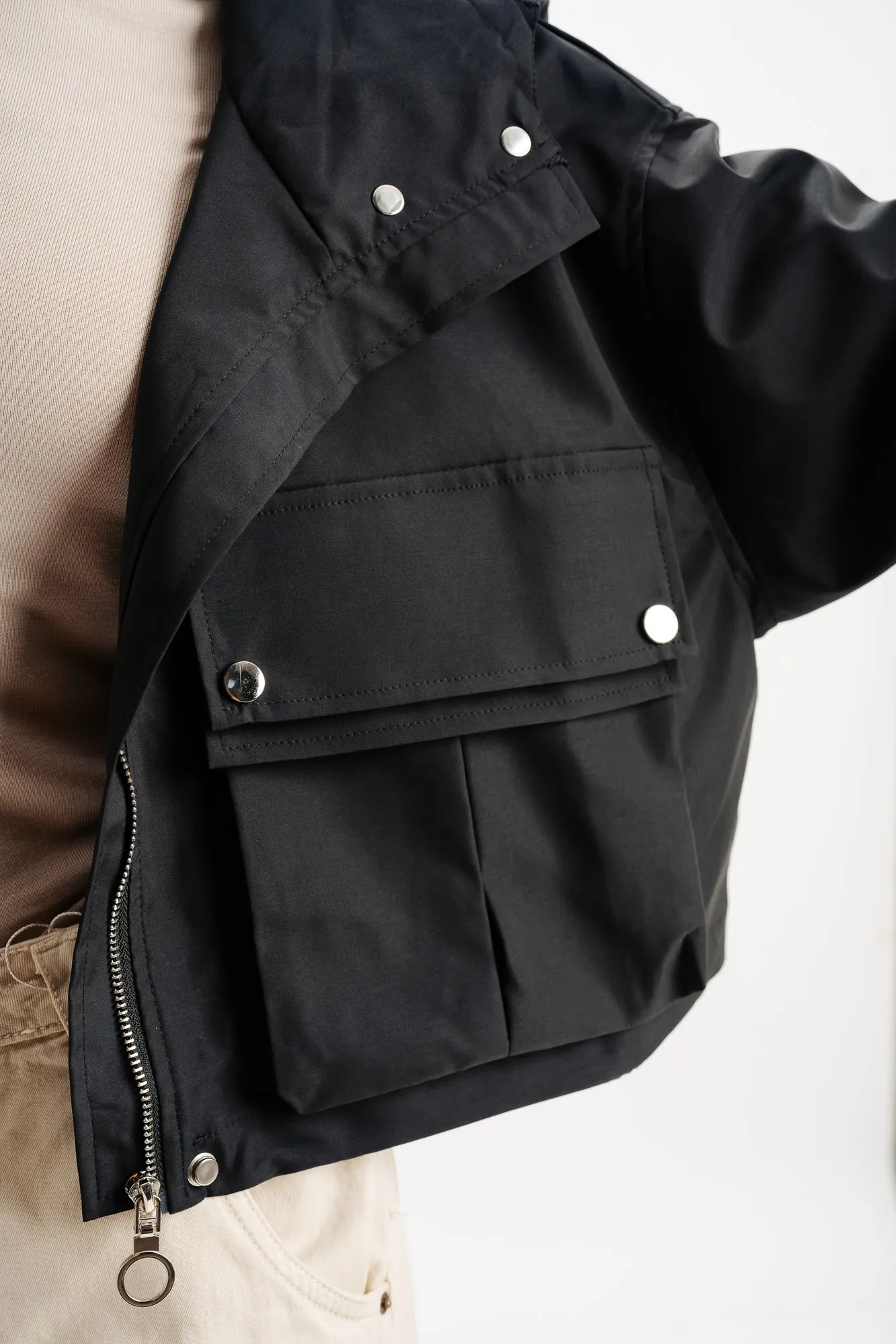 Black Hood Cargo Pocket Jacket