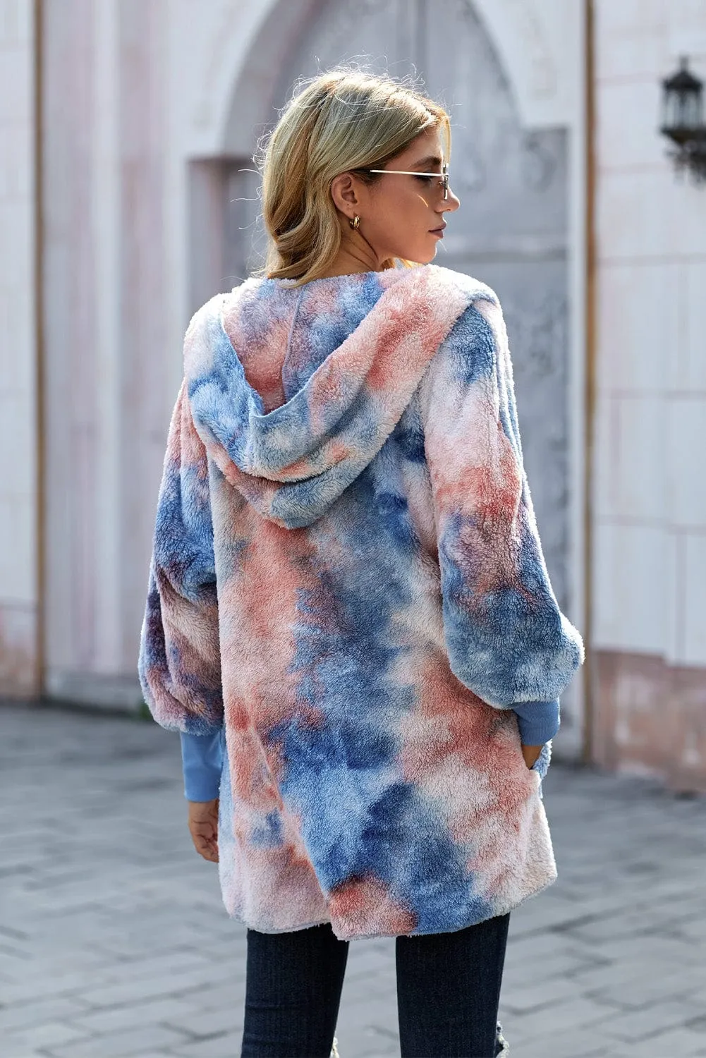 Blue and Coral Tie-Dye Hoodie