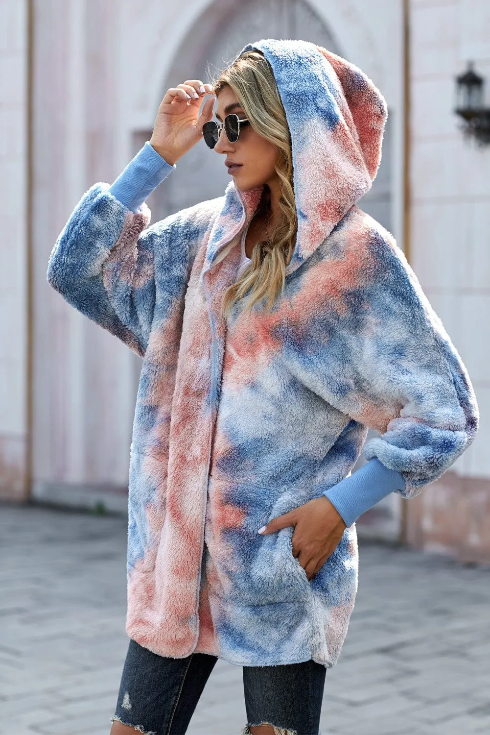 Blue and Coral Tie-Dye Hoodie