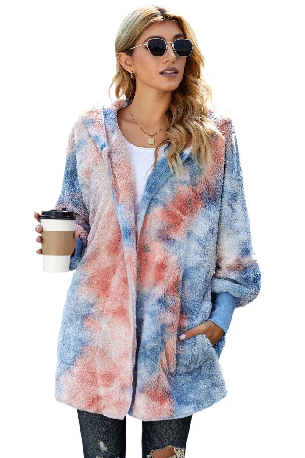 Blue and Coral Tie-Dye Hoodie