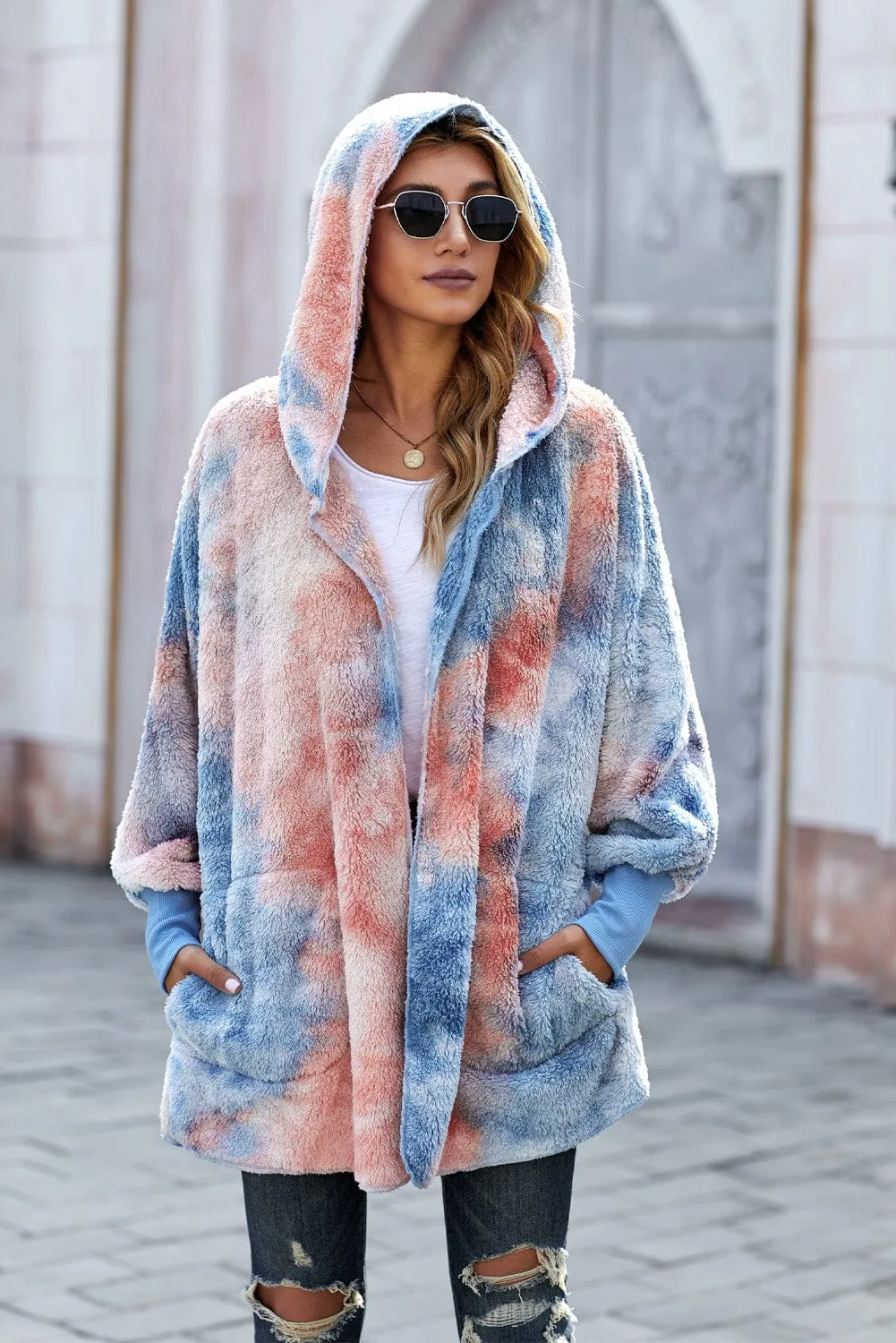 Blue and Coral Tie-Dye Hoodie