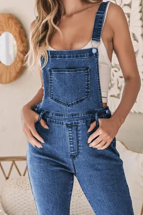 Blue Denim Wide Leg Overall Romper with Adjustable Straps