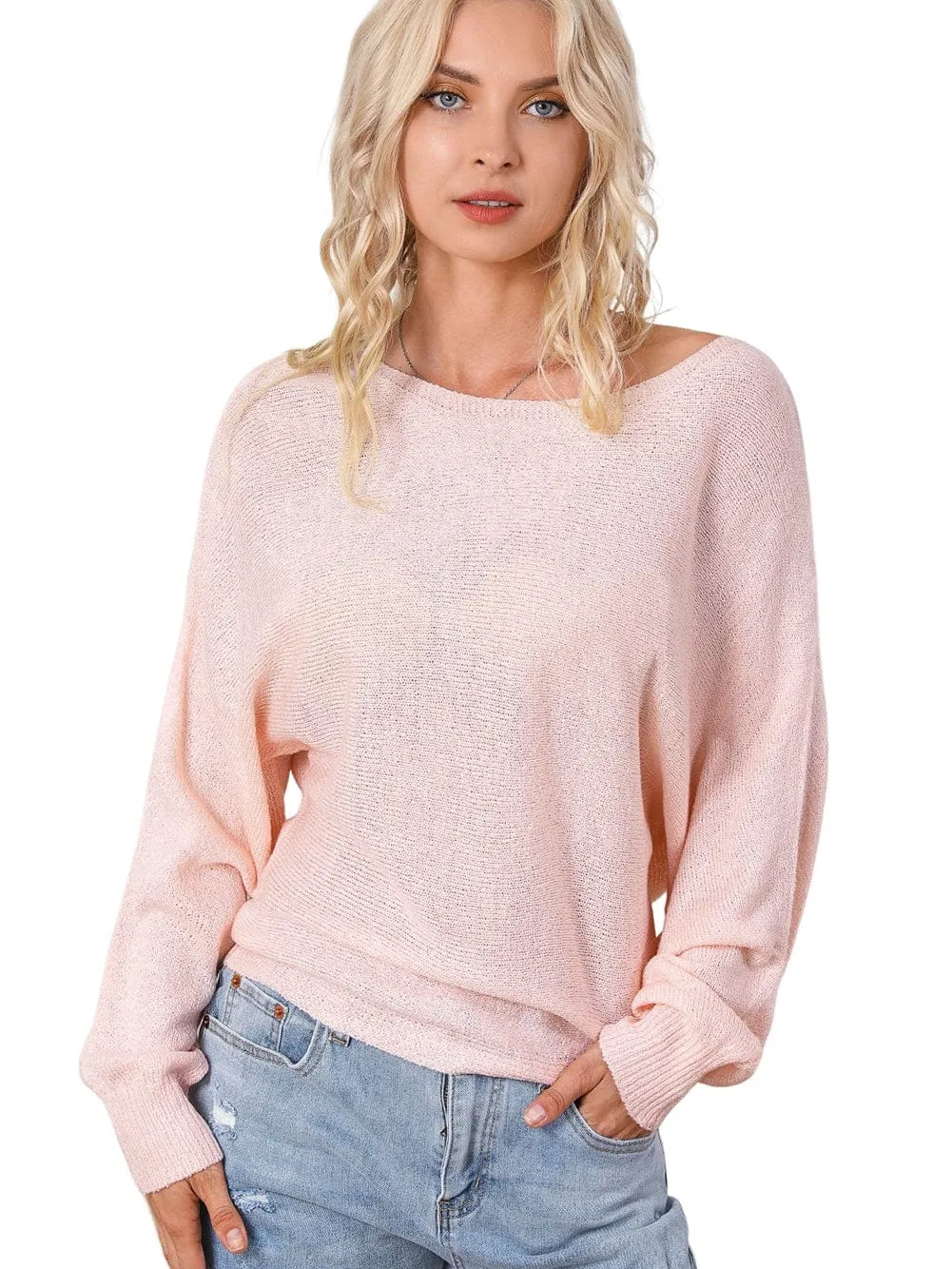 Blush Pink Knotted Bow Batwing Sweater