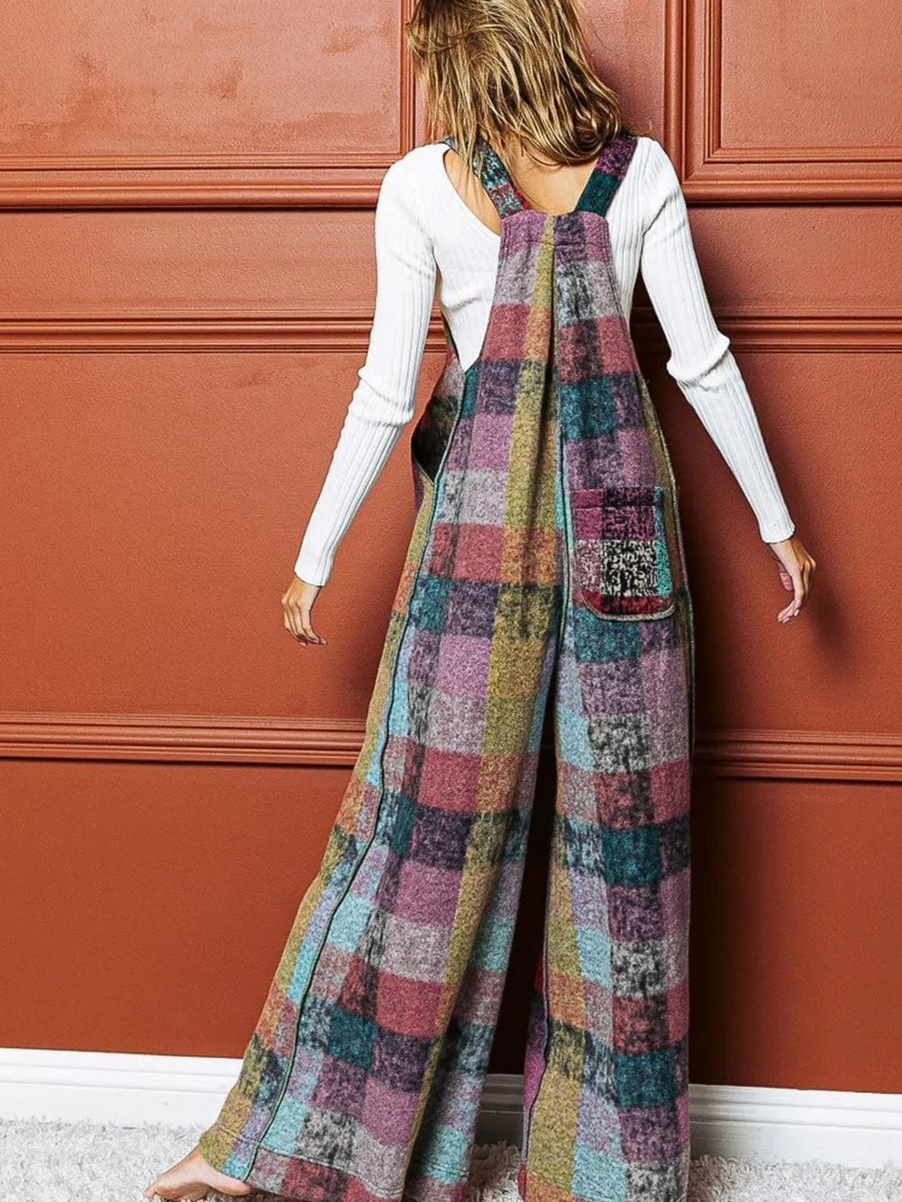 Boho Chic Multicolor Checkered Wide Leg Jumpsuit