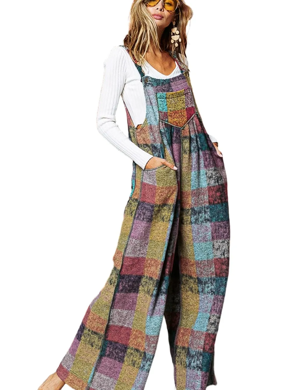 Boho Chic Multicolor Checkered Wide Leg Jumpsuit