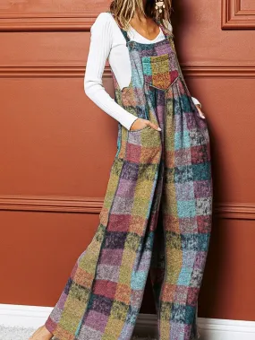 Boho Chic Multicolor Checkered Wide Leg Jumpsuit