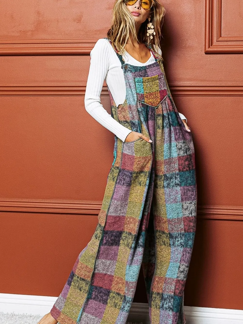 Boho Chic Multicolor Checkered Wide Leg Jumpsuit