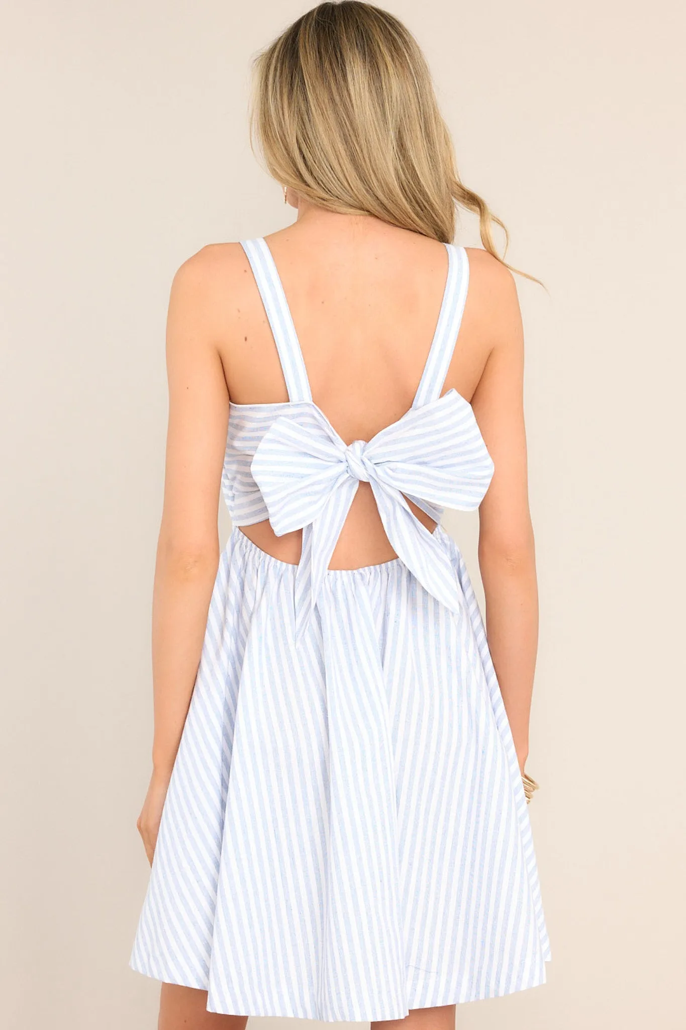 Breezy Days Light Blue Stripe Cutout Mini Dress