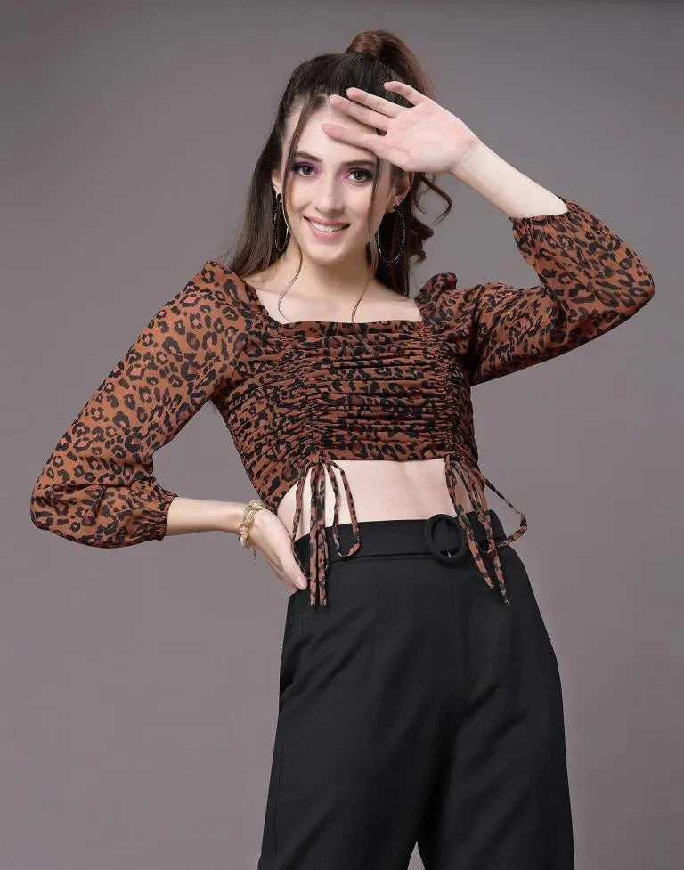 Brown Leopard Print Ruched Top | Women