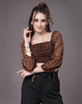 Brown Leopard Print Ruched Top | Women