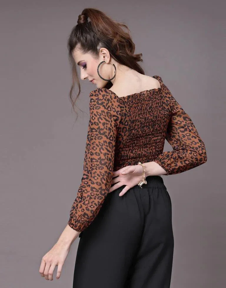 Brown Leopard Print Ruched Top | Women