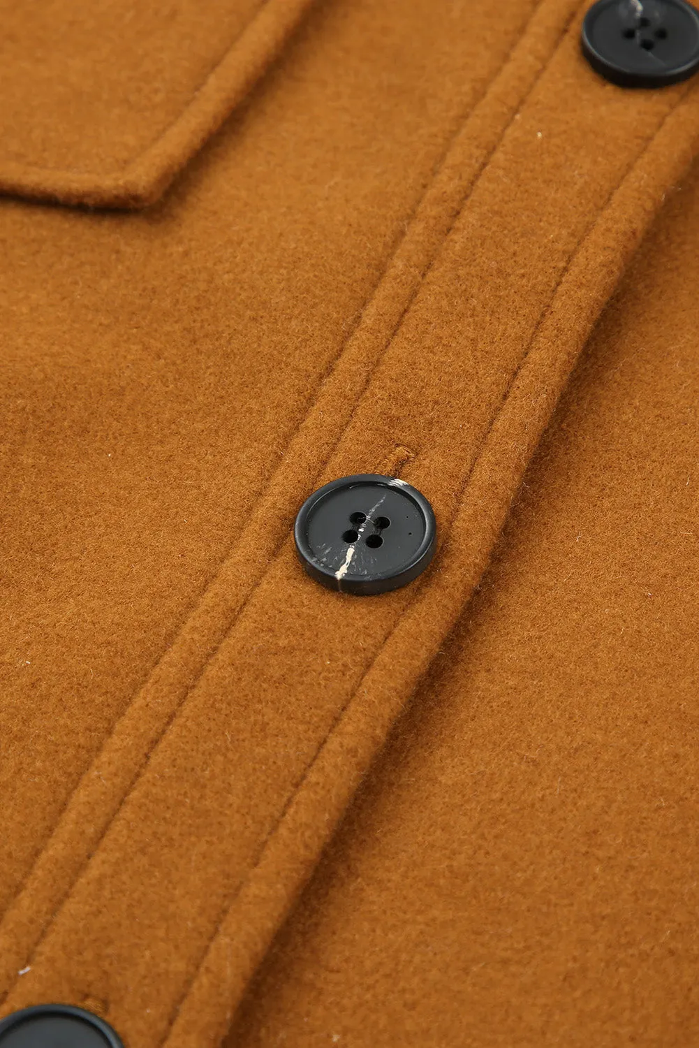 Brown Long Sleeve Pockets Buttoned Shirt Jacket