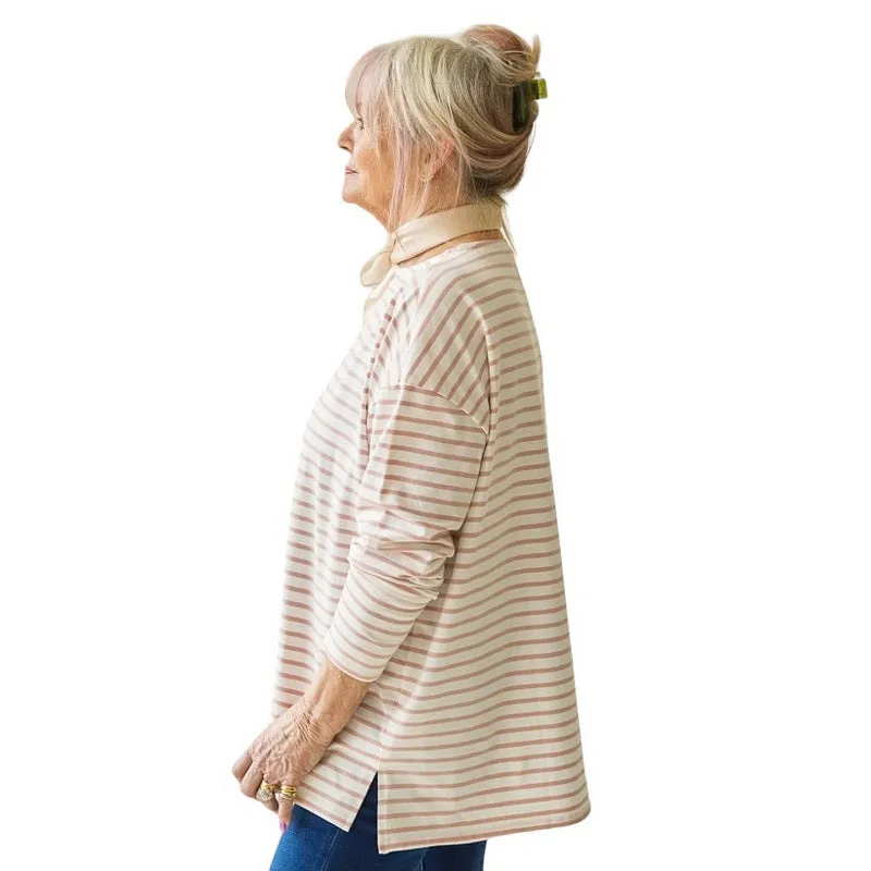 Bryony Stripe Long Top in Dusky Pink Stripe