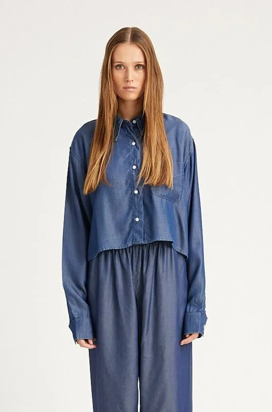 Chambray Cropped Button Down