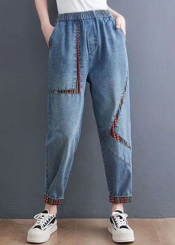 Chic Blue Pockets Patchwork Denim Harem Pants Summer LY1290