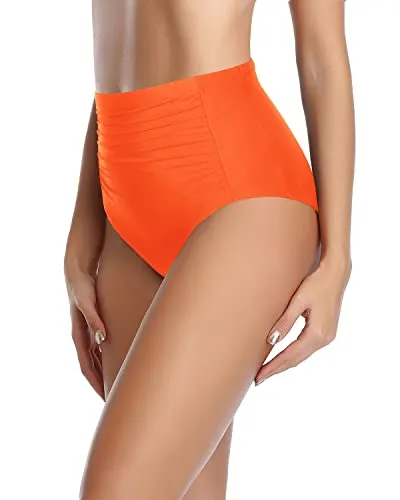 Chic High Waisted Swimsuit Bottoms Ruched Bathing Suit Bottom-Neon Orange