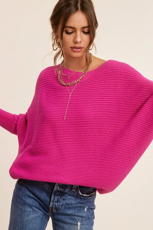 Chic Pink Dolman Sleeve Off Shoulder Mae Sweater