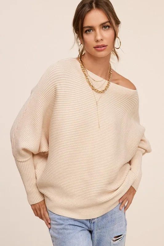 Chic Pink Dolman Sleeve Off Shoulder Mae Sweater