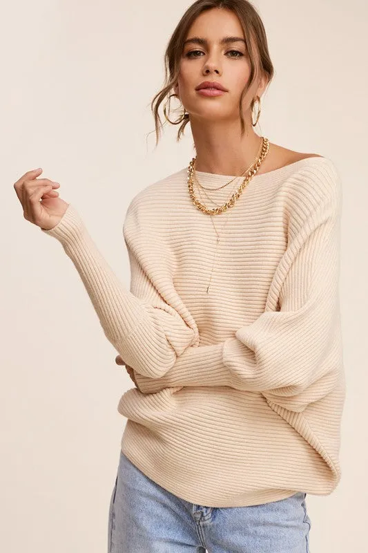 Chic Pink Dolman Sleeve Off Shoulder Mae Sweater