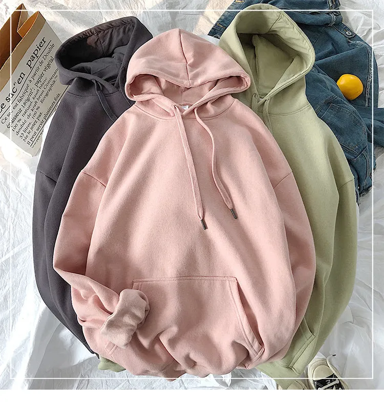 Couple Sweatshirt Hooded Thick Trendy Solid Colored ins Outerwear