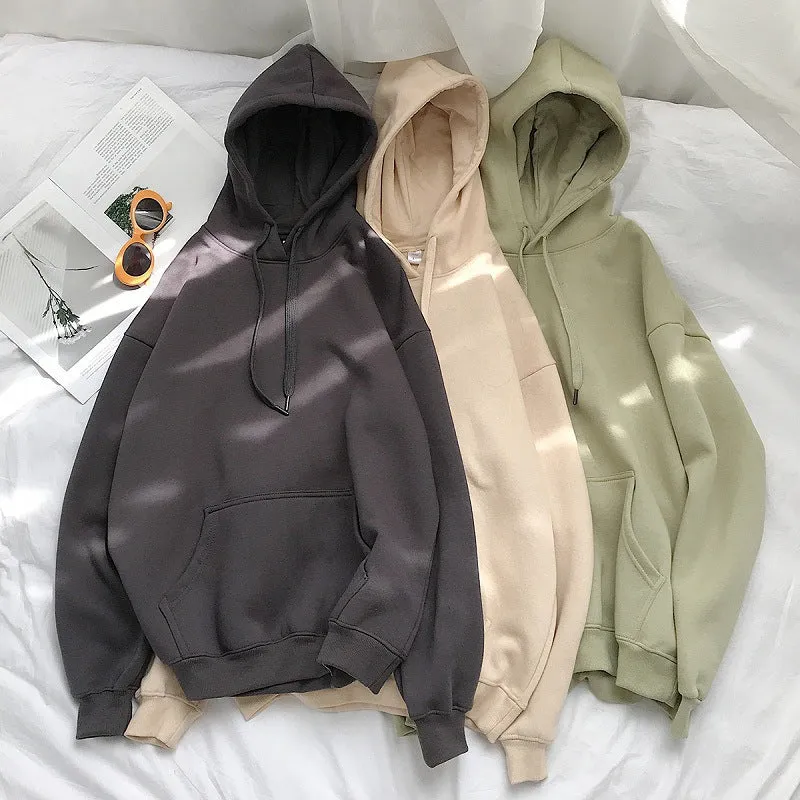 Couple Sweatshirt Hooded Thick Trendy Solid Colored ins Outerwear