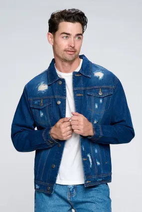 Dark Wash Denim Jacket with Distressed