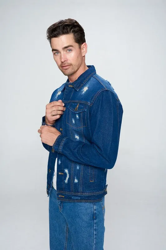 Dark Wash Denim Jacket with Distressed