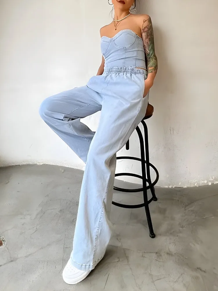 Denim Top & Pants Two Piece Set