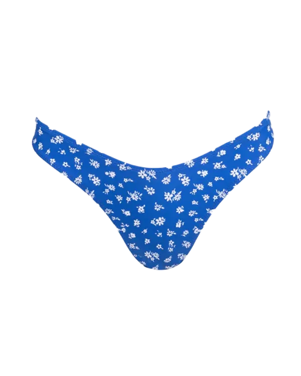 Elodie Floral Smocked Reversible Hi Cut Bikini Bottoms in Blue