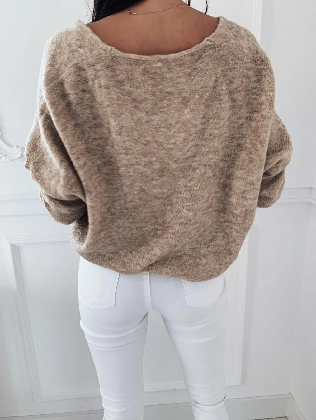 Europe Trendy Elegant Minimalist Candy Colors V-Neck Pullover