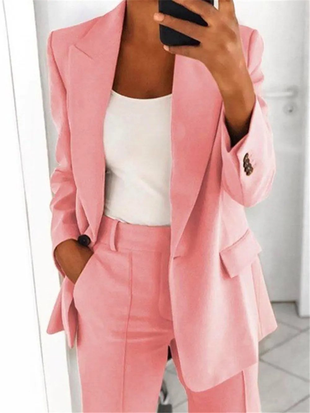 Europe Trendy Lapel Slim Look Cardigan Elegant Blazer Women Outerwear