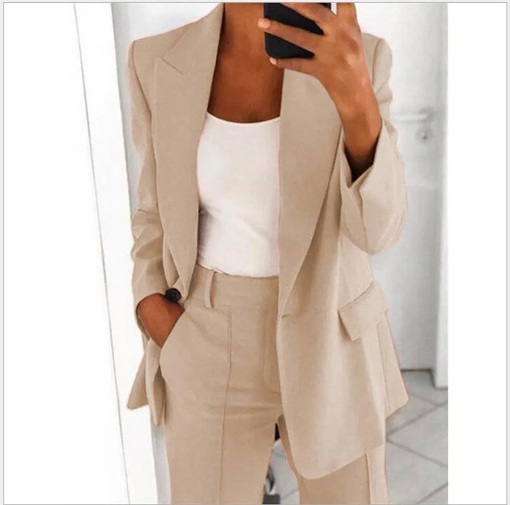 Europe Trendy Lapel Slim Look Cardigan Elegant Blazer Women Outerwear