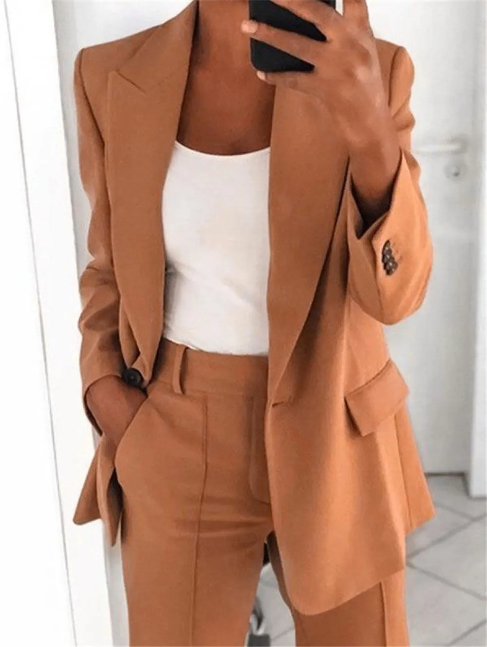 Europe Trendy Lapel Slim Look Cardigan Elegant Blazer Women Outerwear