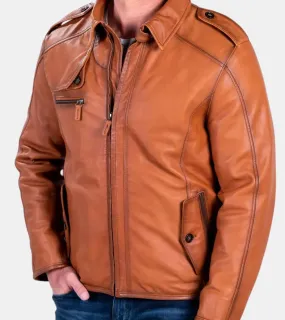 Evian Men's Bronze Leather Aviator Jacket