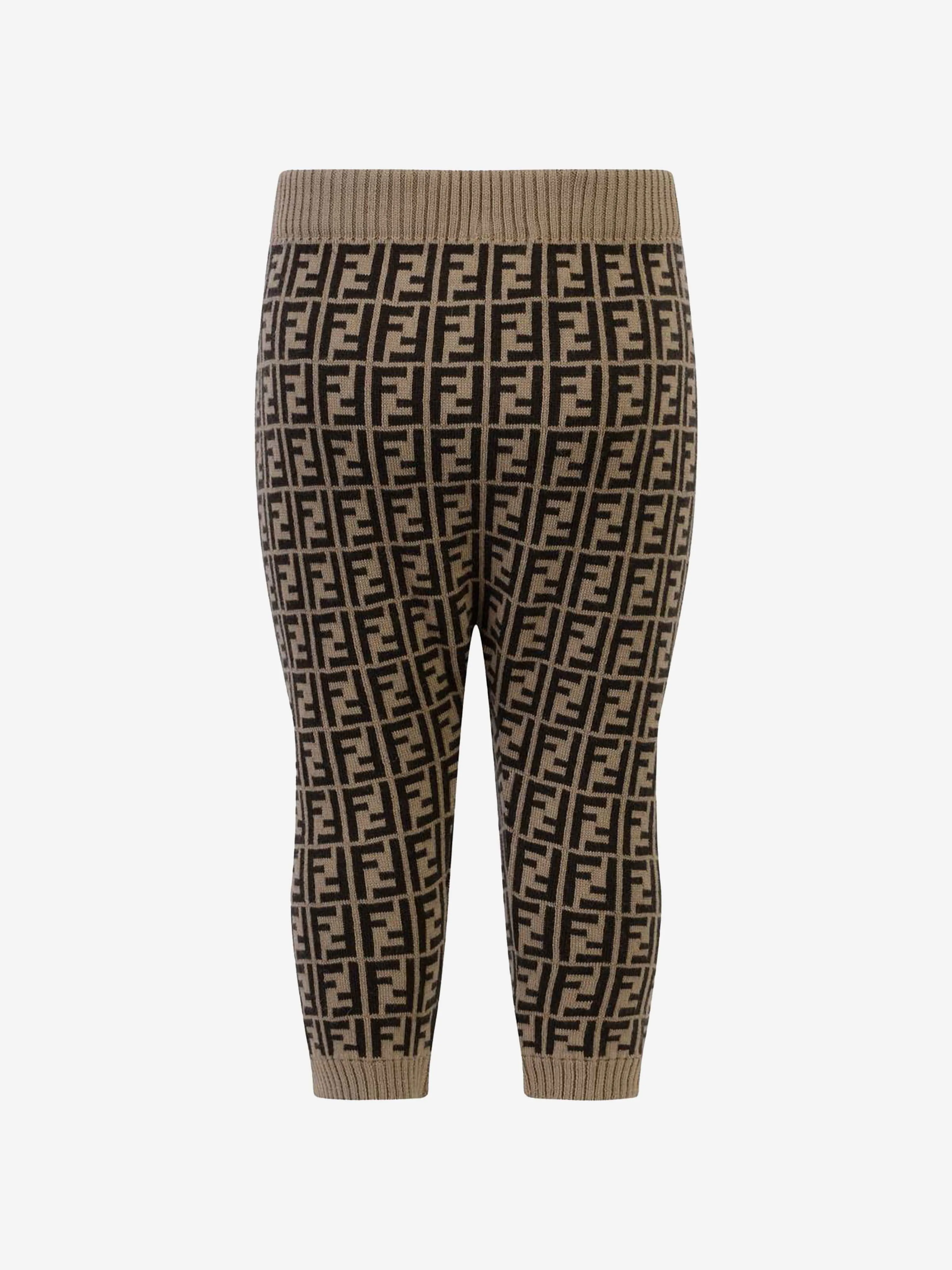 Fendi Fendi Baby Brown Cotton & Cashmere Logo Bottoms