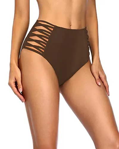 Full Coverage High Waisted Bikini Bottoms For Summer-Brown