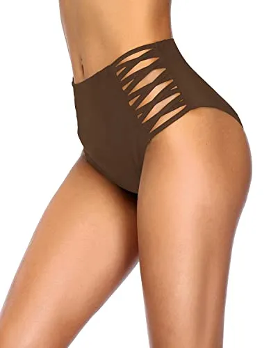 Full Coverage High Waisted Bikini Bottoms For Summer-Brown