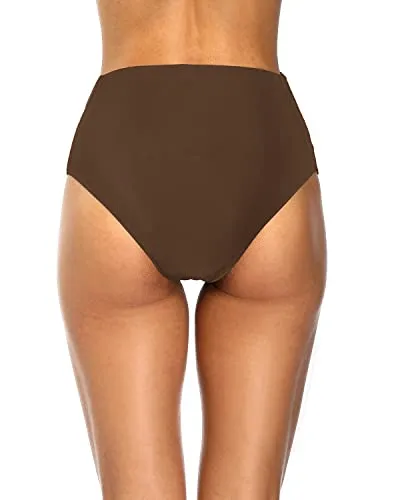 Full Coverage High Waisted Bikini Bottoms For Summer-Brown