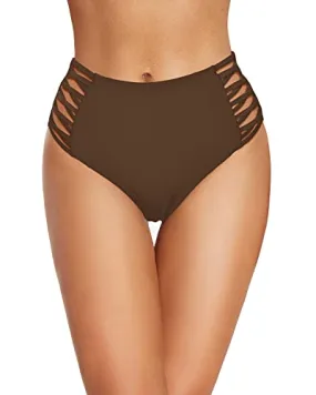 Full Coverage High Waisted Bikini Bottoms For Summer-Brown