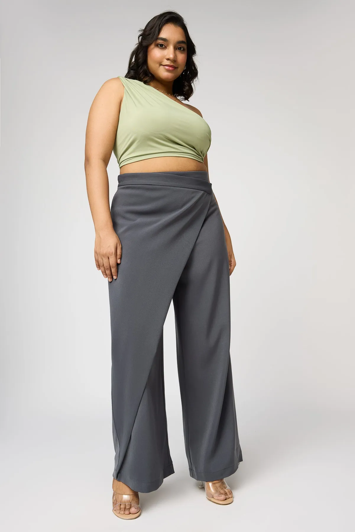 Gentle Grey Curve Pareo Korean Pants